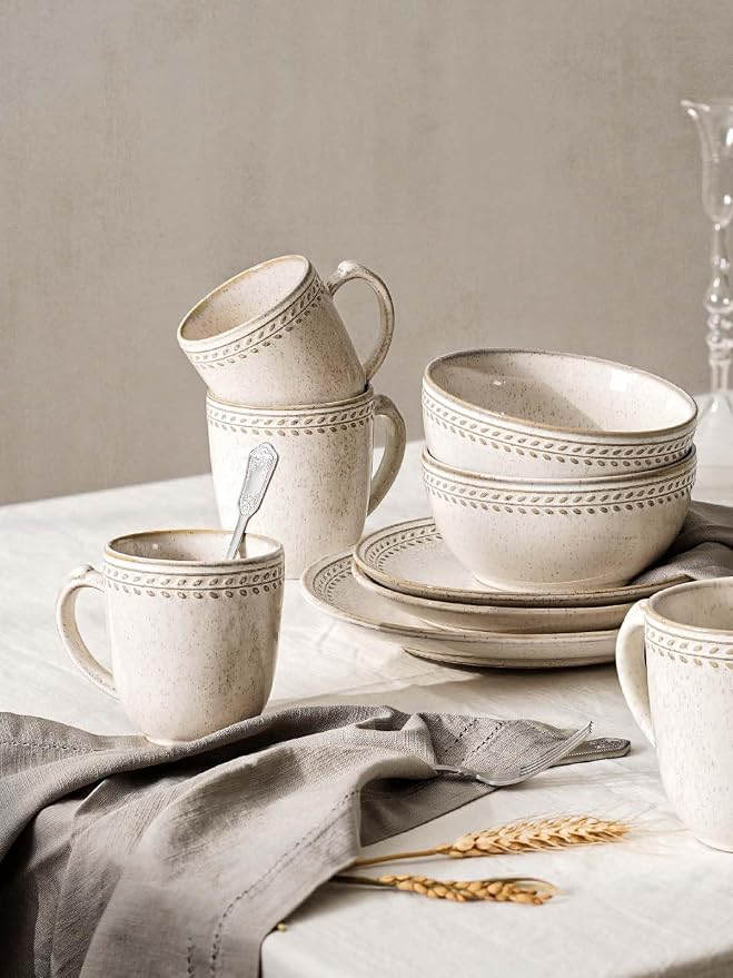 LE TAUCI Coffee Mugs 12 oz, Ceramic Mug Set, Embossment Cups