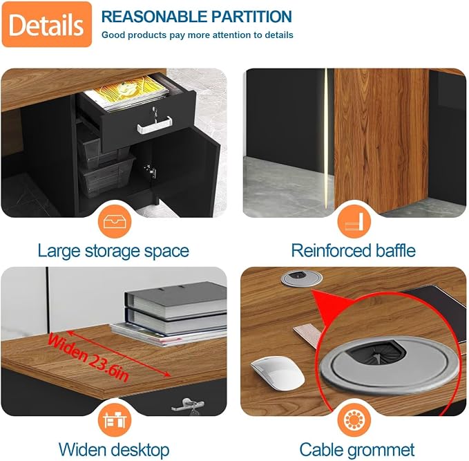 Reception Desk with Counter Modern Checkout Counter with Lockable Drawer