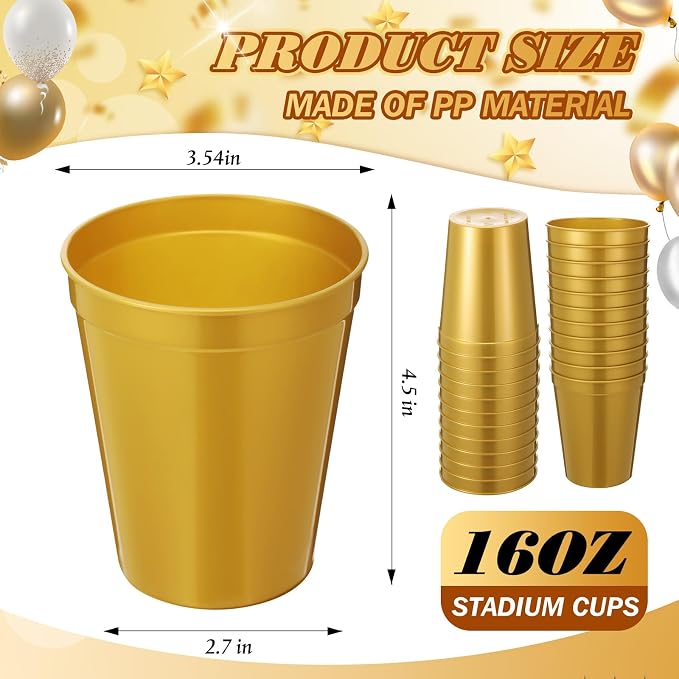 Yungyan 50 Pack 16 oz Stadium Cups Reusable Plastic Cups Blank Drink Stadium