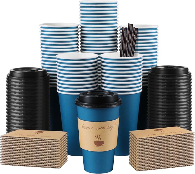 Clawsoff 100 Pack 16 oz Disposable Paper Coffee Cups
