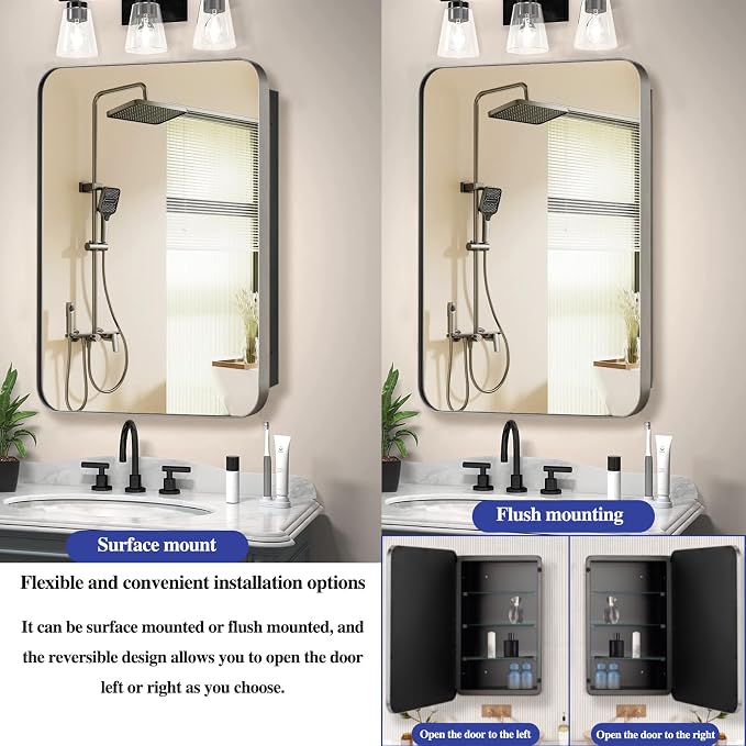 Bathroom Medicine Cabinet, Recessed & Surface Wall Cabinet