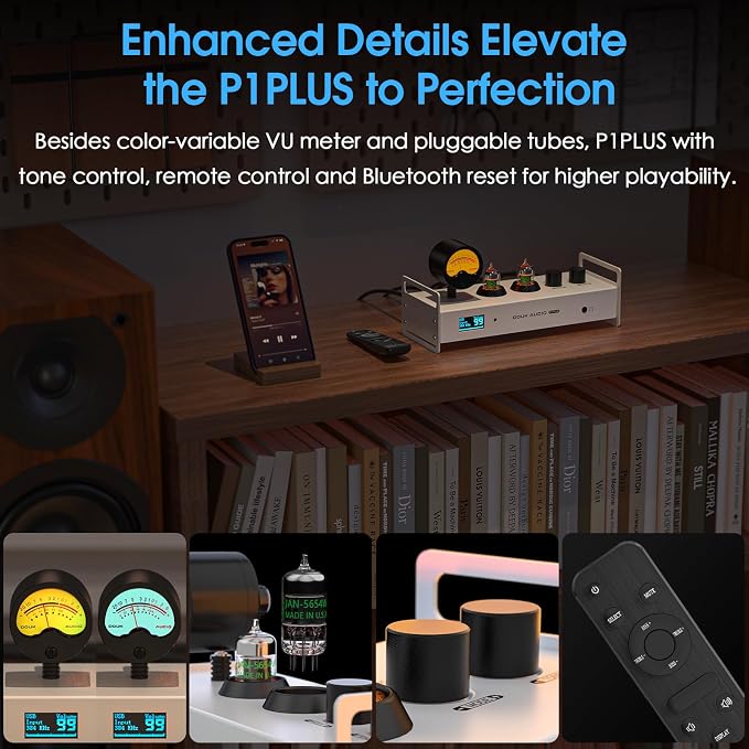 Douk Audio 2 Channel Bluetooth Vacuum Tube Preamp, Hi-Fi Headphone Amp