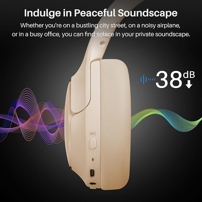 TOZO HT2 Hybrid Active Noise Cancelling Headphones, Wireless Over Ear Bluetooth