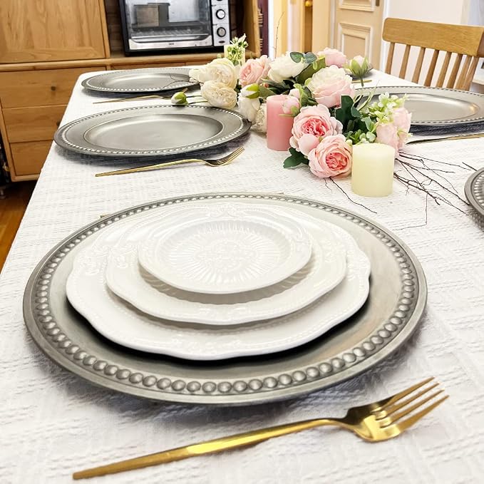 Antique Silver Charger Plates, 13 Inch Vintage Dinner Plate Chargers Round