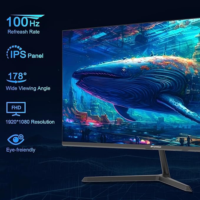 SANSUI 24 inch Monitor, IPS Display FHD Computer Monitor, 100Hz Monitor VESA