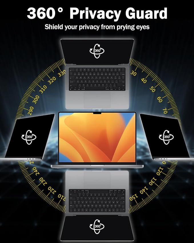 F FORITO 16 Inch 16:10 360° Laptop Privacy Screen Protector, Anti Peeping and