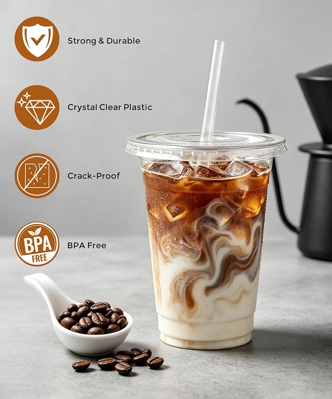 Ginkgo 50 Pack 16 oz Clear Plastic Cups