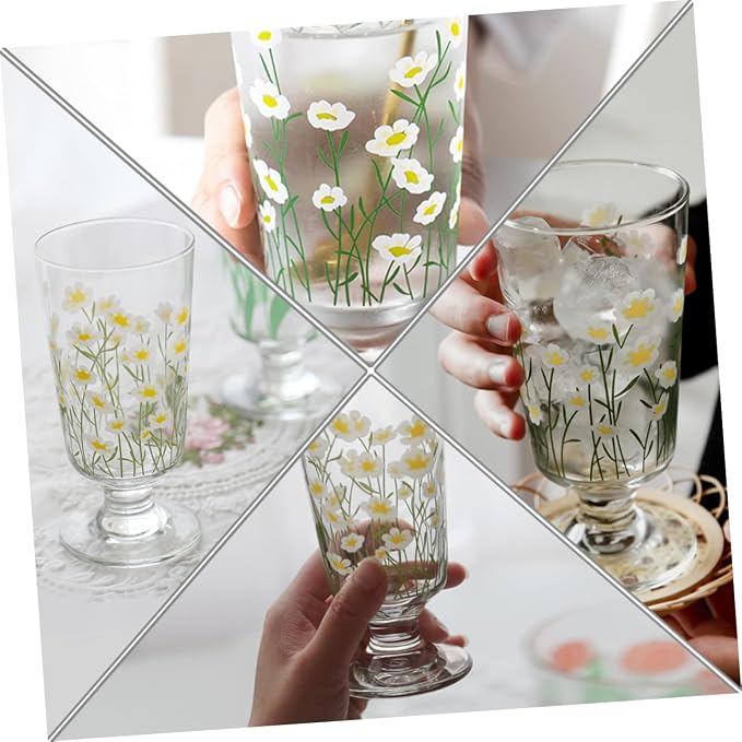 Daisy Set Vintage Romantic Glasses Cup Floral Glassware Daisy Drinking Glasses
