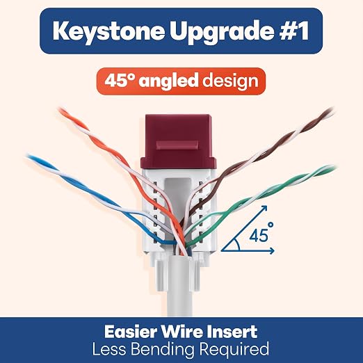 Everest 45° Angled RJ45 Cat6A Keystone Jacks 10-Pack in Red