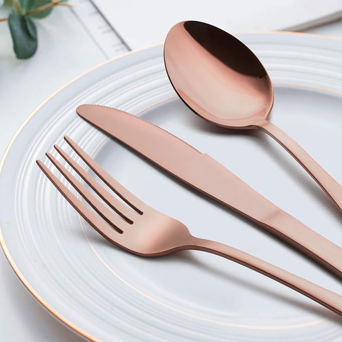 LIANYU Copper Silverware Flatware Set, 60 Piece Cutlery Set