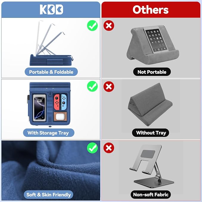 KDD Tablet Pillow Stand with Storage, Foldable iPad Holder