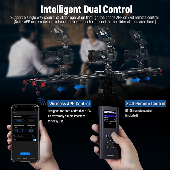 NEEWER 47.2”/120cm Motorized Camera Slider, App Wireless Control Carbon Fiber