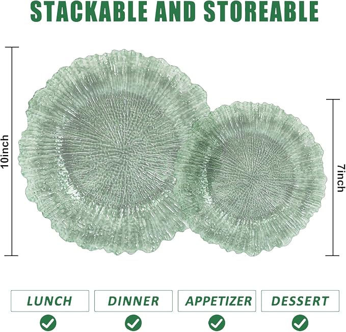 U-QE 60PCS Clear Green Plastic Plates