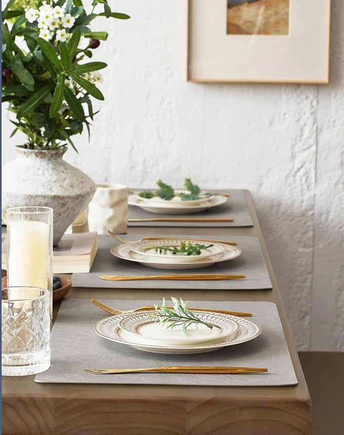 Leetaltree Reversible Faux Leather Placemats and Coasters Set of 16, 12x17 Inch