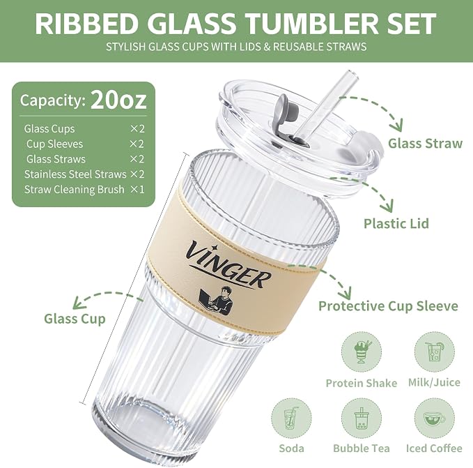 VINGER 20 oz Ribbed Glass Tumblers