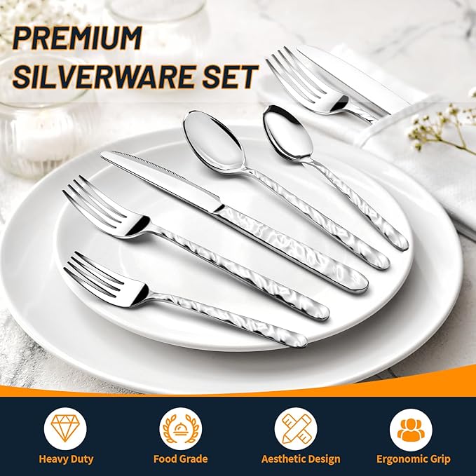 NICE KITCHEN Silverware Set, 40 Piece Heavy Duty Silverware Cutlery Sets |
