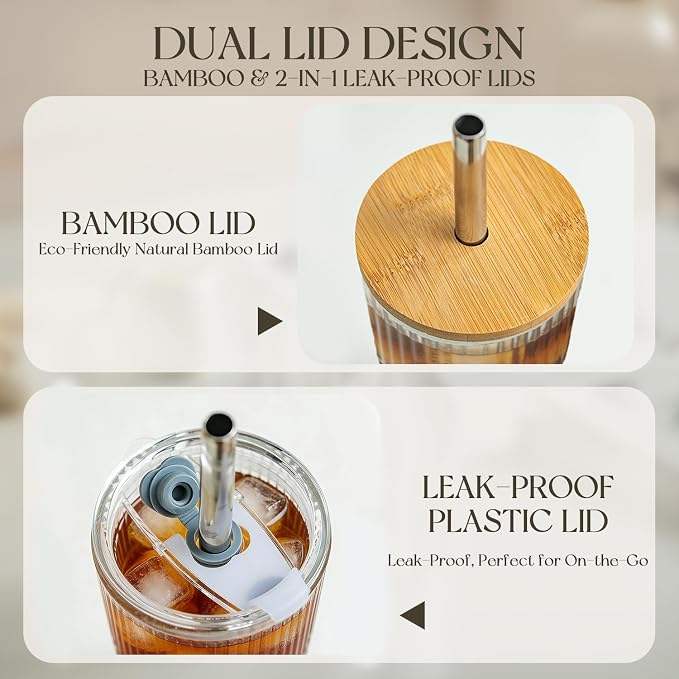 KEMORELA 20oz Ribbed Glass Tumblers