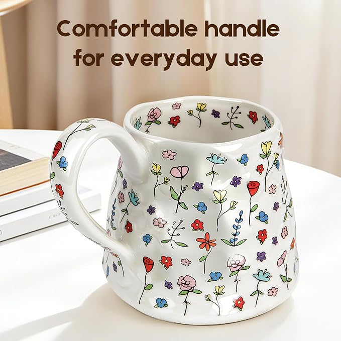 Large Coffee Mug 20 oz, Oversized Cute Floral Ceramic Mug, Big Coffee Mugs