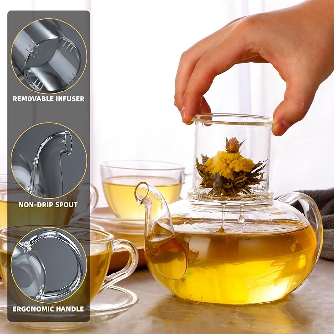 Glass Teapot Set, 40OZ/1200ml Stovetop Safe Glass Tea Kettle
