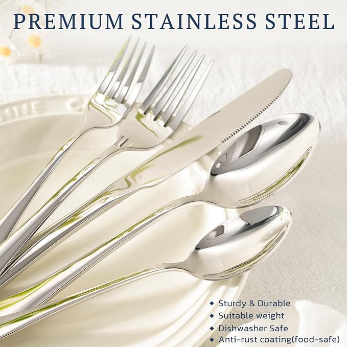 Astercook Silverware Set with Steak Knives 24-Piece Flatware Set
