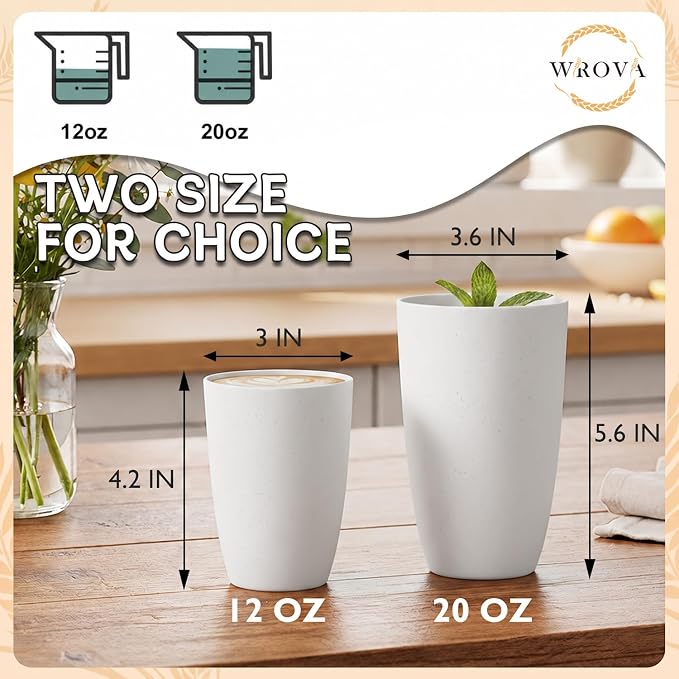 Wrova Wheat Straw Cups Set of 6 Good Alternative to Plastic Cups Reusable 12 oz