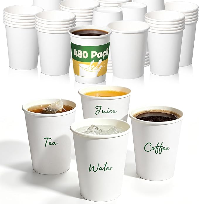 480 Pack 8 oz White Paper Cups, Disposable Coffee Cups