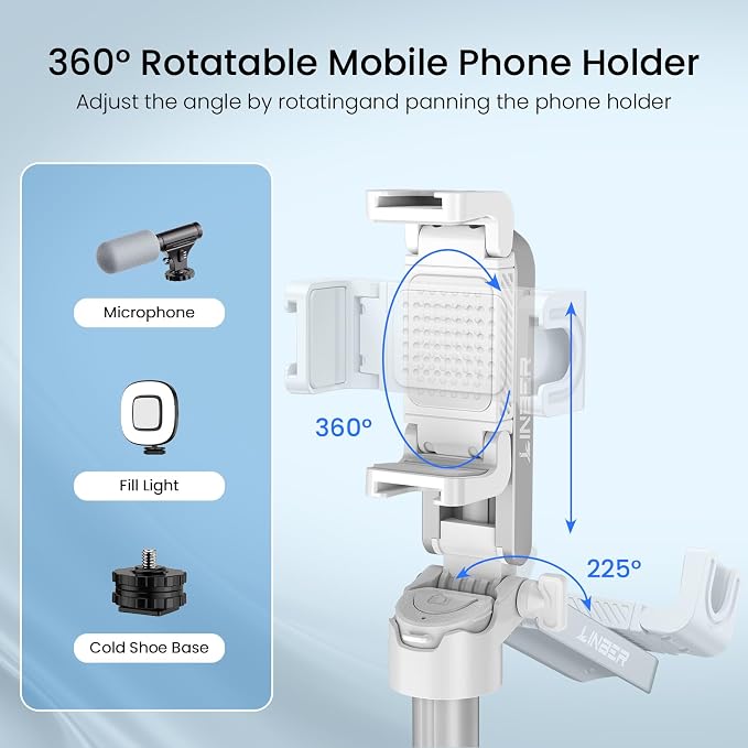 Mini Selfie Stick with 2 Fill Lights, Portable Phone Tripod with Remote and