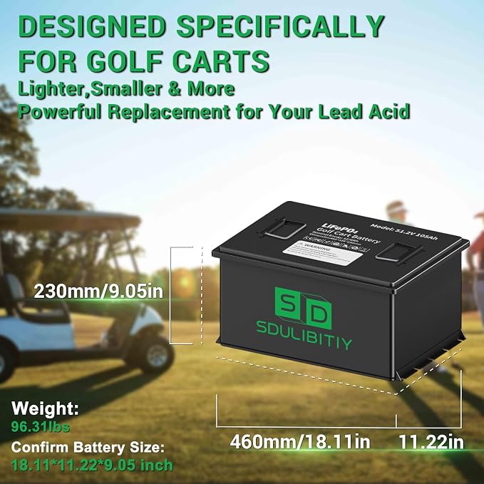 48V 105Ah LiFePO4 Lithium Golf Cart Battery, Built-in Smart 200A BMS,