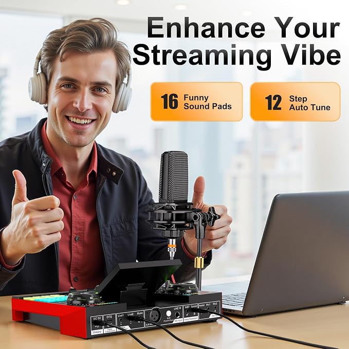 Podcast Equipment Bundle with 3.5mm Microphone and Live Sound Card, Audio