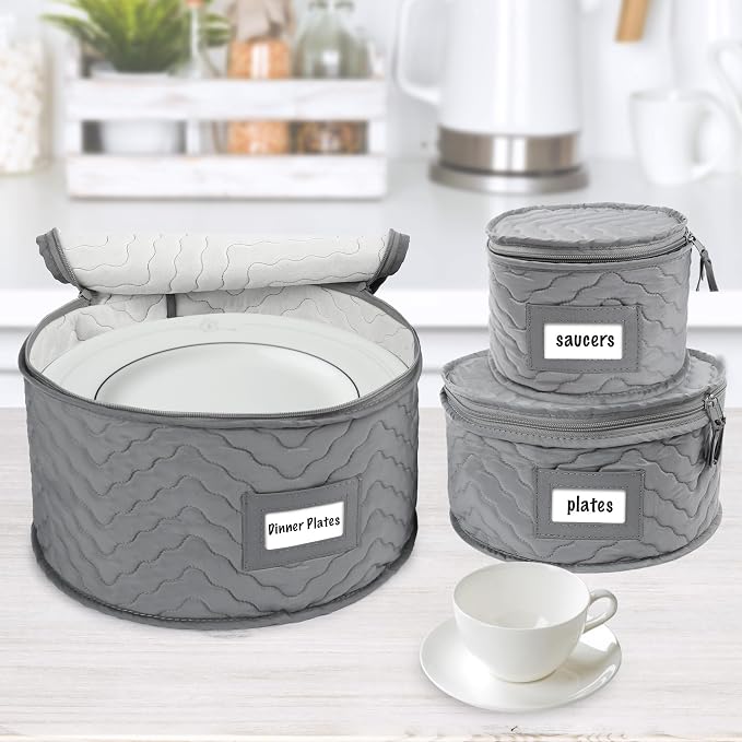 LotFancy China Storage Containers, Quilted 5-Piece Set, Tea Cup and Saucer