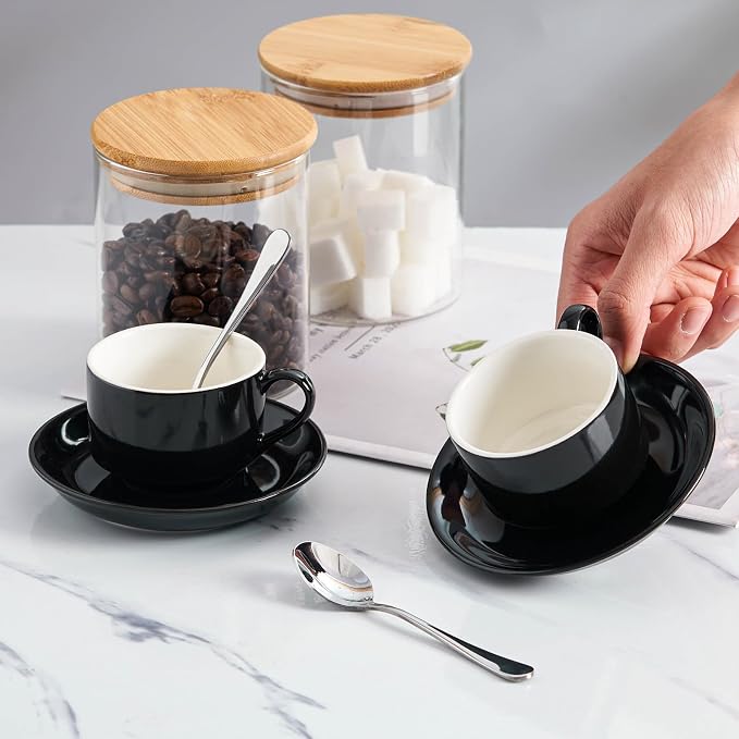 2.5 OZ Stackable Espresso Cups Set of 4, Porcelain Espresso Cups | Black Coffee