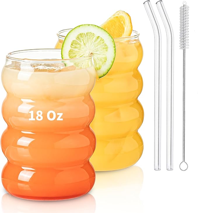 KEMORELA 2PCS Wave Bubble Beverage Glasses