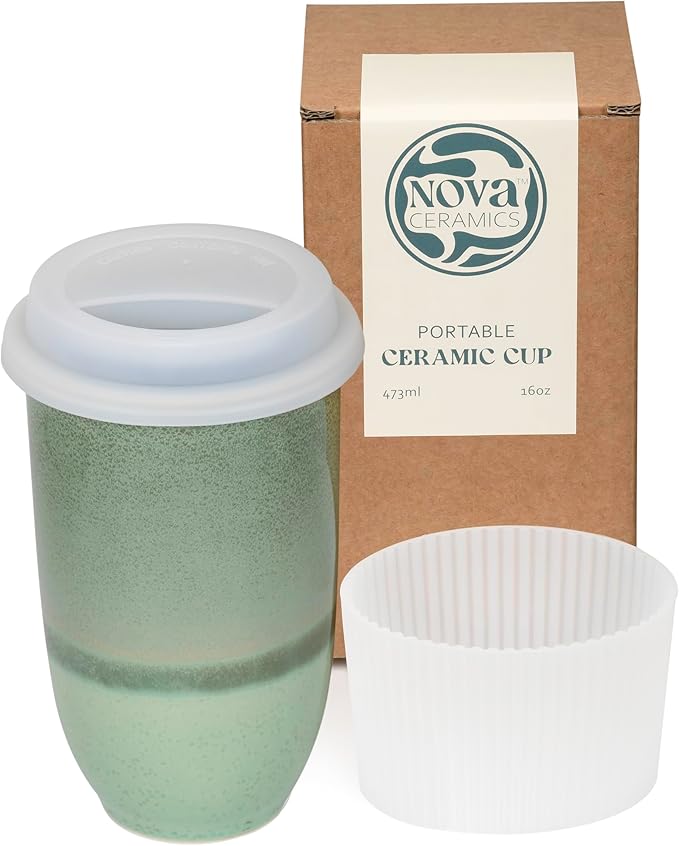 NOVA CERAMICS Coffee Travel Mug – Reusable Coffee – Microwave & Dishwasher Safe