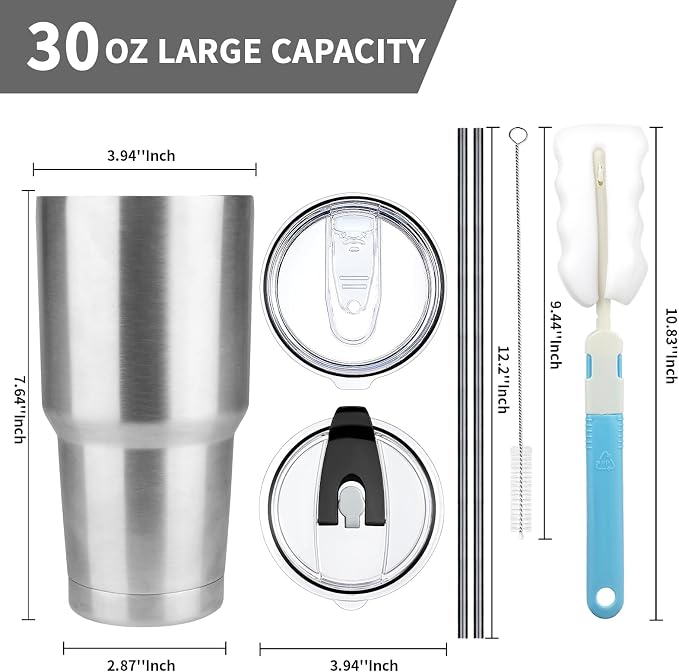 30 oz Tumbler with Lids and Straws, Stainless Steel Insulated Coffee Tumbler