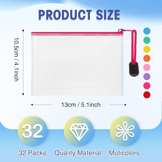 Jetec 32 Pcs Mesh Zipper Bags Toy Storage Bikini Organizer Bag Bolsas Para