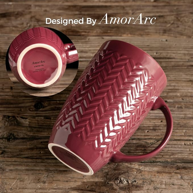 AmorArc 20 oz Large Coffee Mugs Set of 6, Embossed Ceramic Coffee Mugs