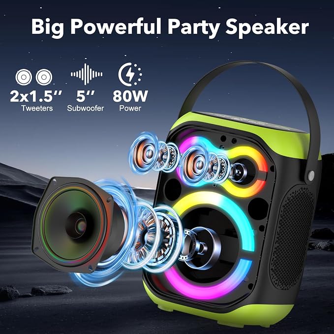Portable Bluetooth Speakers 80W Big Powerful Wireless Outdoor Loud Stereo Deep
