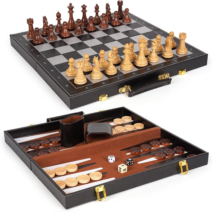 Chess Checkers Backgammon Set 3-in-1 Board Games Sets