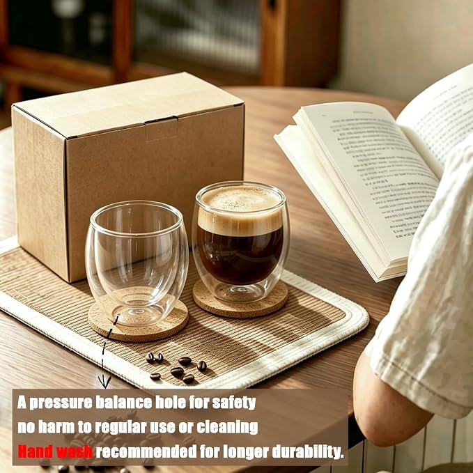Retainbre Double Wall Glass Espresso Cups Set of 4, 5oz Espresso Shot Glass |