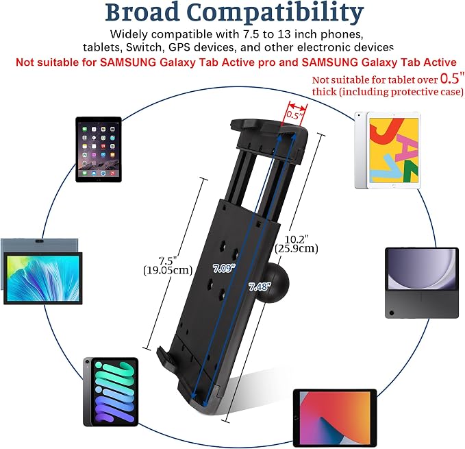 Heavy Duty Tablet Mount for Truck, Aluminum Drill Base Tablet Holder, Compatible