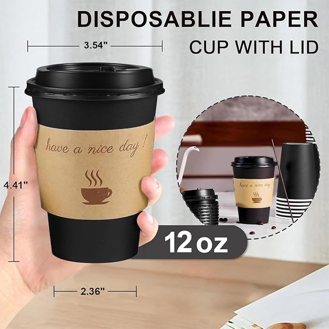 Clawsoff 100 Pack 12 oz Disposable Paper Coffee Cups