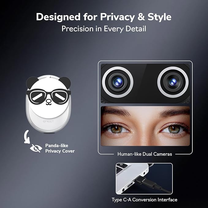 EMEET Piko+ Webcam 4K, World’s 1st Dual-Camera AI-Powered 4K Camera, 1/2.55''