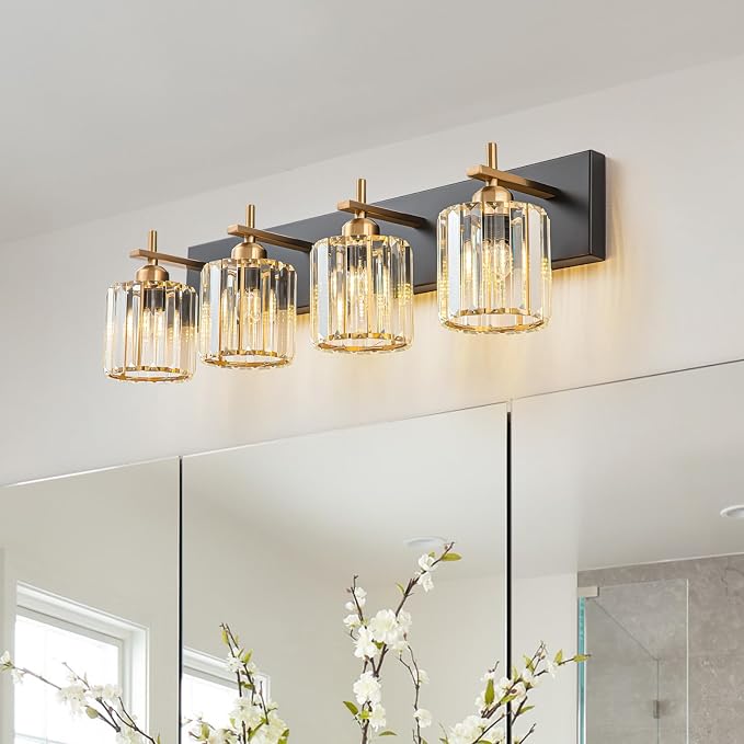 Black Gold Crystal Bathroom Vanity Light