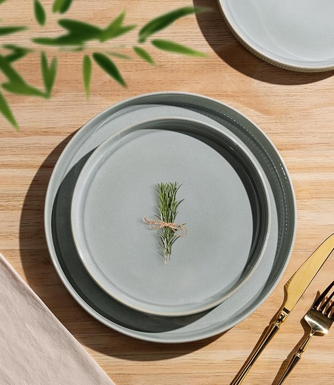 Ceramic Dinnerware Set for 4, 12-Piece Plates and Bowls Set | Lightweight
