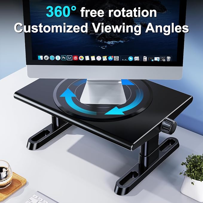 Monitor Stand Riser for Desk, 360°Rotation Freely Height Adjustable by Knob