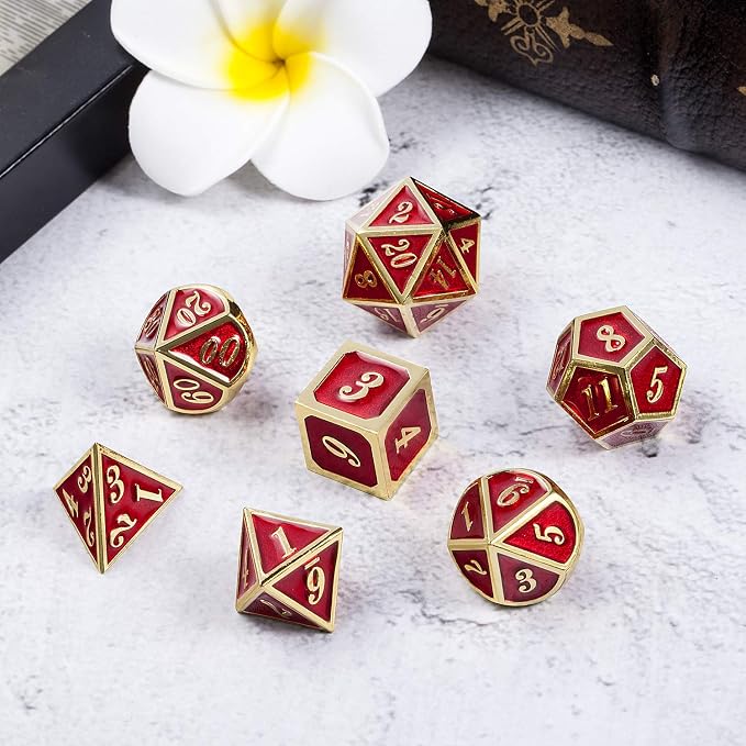 Ruby Red DND Metal Dice, DnDnD 7PCS Metallic D&D Dice Set