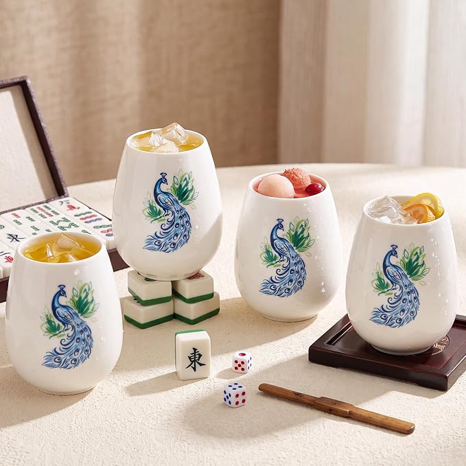 Qinyoung 4 Pcs 15 oz Mahjong Cups Wine Glass Mahjong Accessories and Gifts