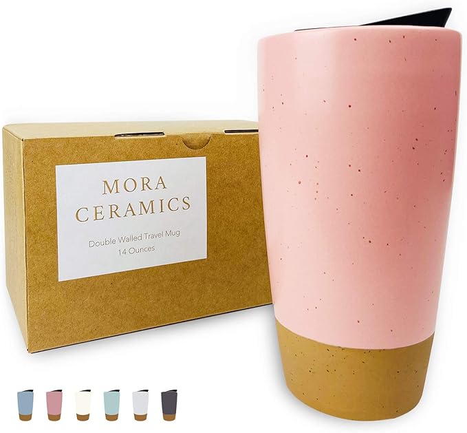 Mora Double Wall Ceramic Coffee Travel Mug