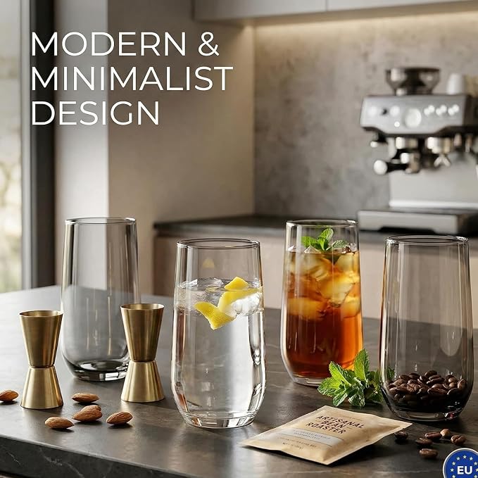 Smokey Sand Drinking Glasses Set of 6 | Translucent Brown Glassware | 16 oz
