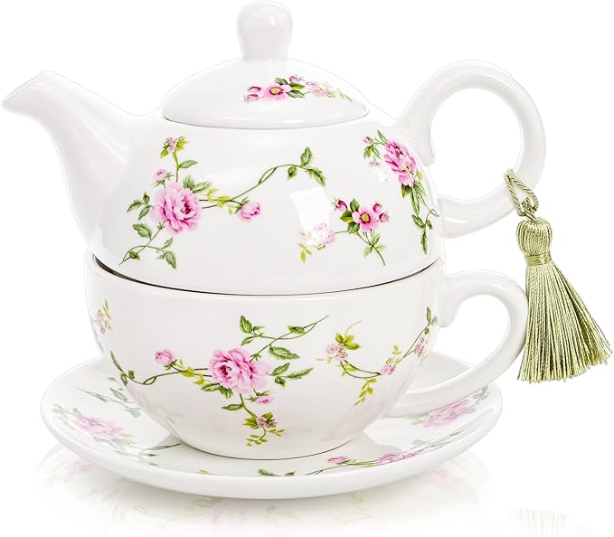 Coloch Tea for One Set, Porcelain Teapot Cup and Saucer Set
